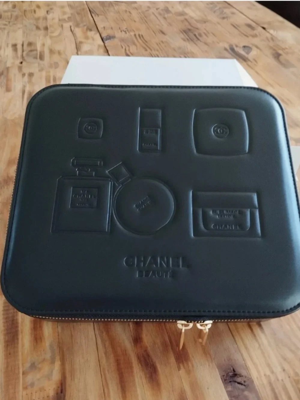 CHANEL Black Embossed  Travel Case Vanity
